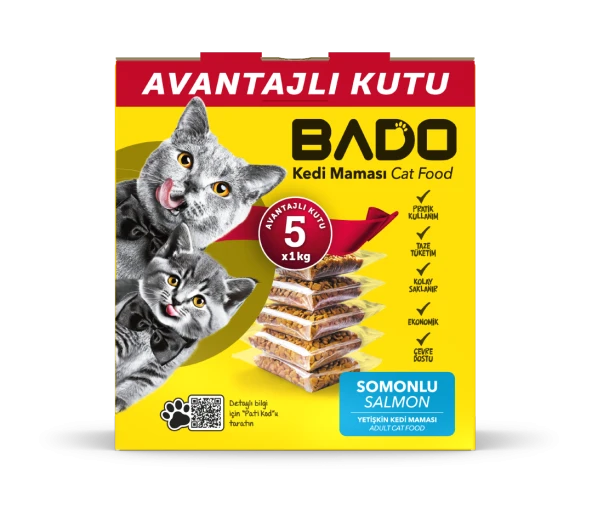 Bado Yetişkin Kedi Maması Somonlu 5x1kg ürün görseli 1