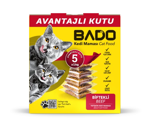 Bado Yetişkin Kedi Maması Etli 5x1kg ürün görseli 1