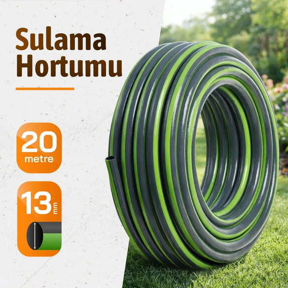 Bahçe Çeşme Su Hortumu Sulama Araç Araba Yıkama 20 Metre 13 mm 1/2" Çok Amaçlı Hortum ürün görseli 1