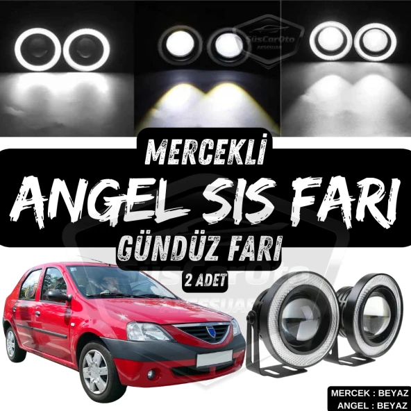 Dacia Logan Uyumlu Üniversal Mercekli Angel Sis Farı Metal Su Geçirmez 76 mm Beyaz Halkalı Gündüz Farı Angel Eyes 2 Adet ürün görseli 1