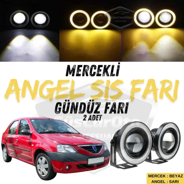 Dacia Logan Uyumlu Üniversal Mercekli Angel Sis Farı Metal Su Geçirmez 76 mm Sarı Halkalı Gündüz Farı Angel Eyes 2 Adet ürün görseli 1