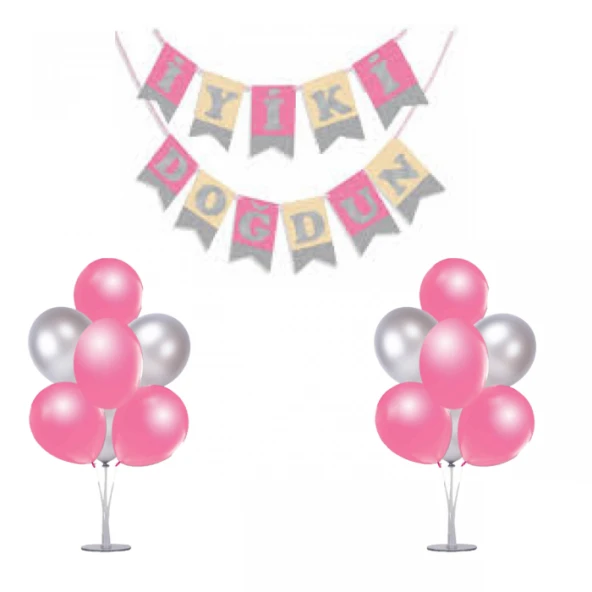 7 li Balon  Demeti İyi ki Doğdun 2 li Pembe Balon ürün görseli 1