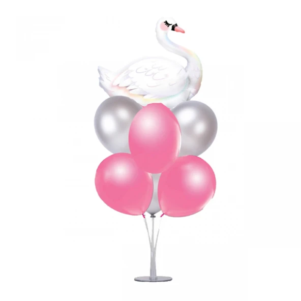 7 li Balon Demeti Kuğulu Gümüş Pembe Balon ürün görseli 1
