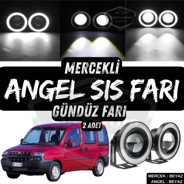 Fiat Doblo D1 2000-2005 Uyumlu Üniversal Mercekli Angel Sis Farı Metal Su Geçirmez 76 mm Beyaz Halkalı Gündüz Farı Angel Eyes 2 Adet ürün görseli 1