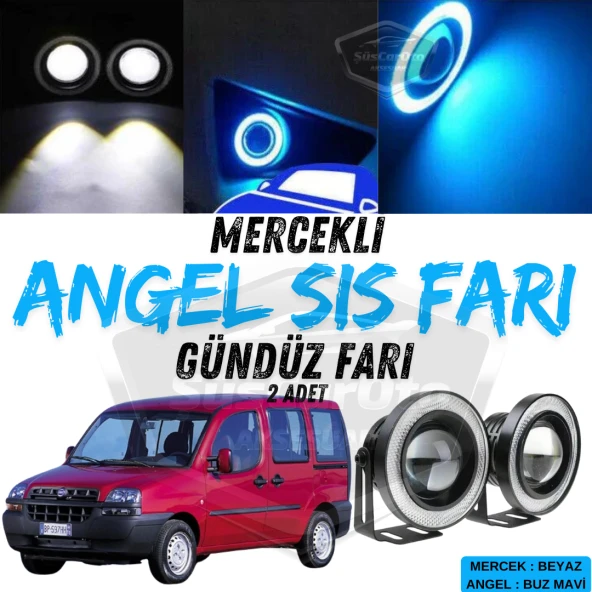 Fiat Doblo D1 2000-2005 Uyumlu Üniversal Mercekli Angel Sis Farı Metal Su Geçirmez 76 mm Buz Mavi Halkalı Gündüz Farı Angel Eyes 2 Adet ürün görseli 1