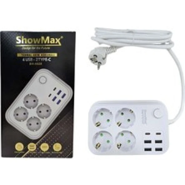 SHOWMAX Sh4629 Termal Akım Korumalı 4lü Priz 4xusb 2xtype-c 2m Beyaz ürün görseli 1
