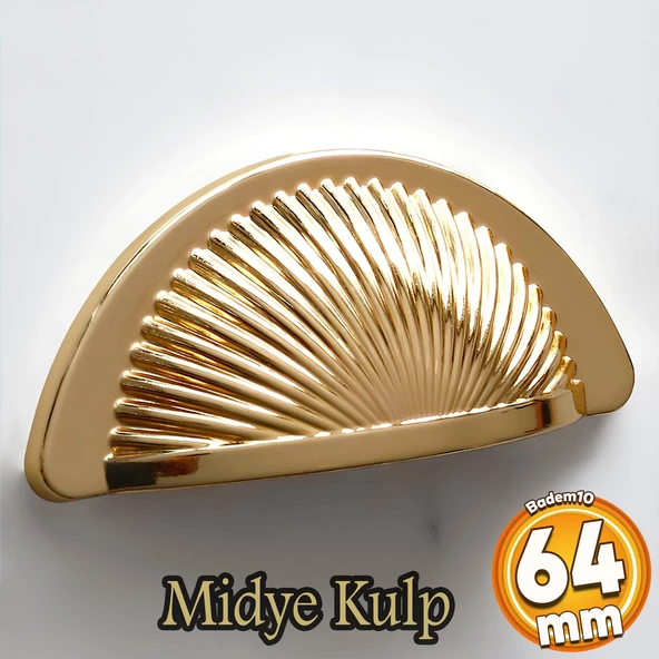 Yelken Midye Tas Çanak 64 mm Düğme Altın Gold Mobilya Mutfak Dolabı Çekmece Dolap Kulpları Kulb ürün görseli 1
