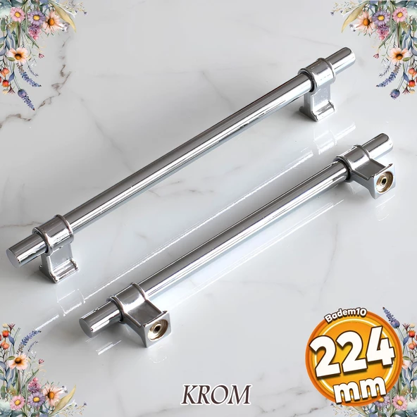 Hisar Krom Düz Metal Kulp Kulpu 224 mm Mobilya Mutfak Çekmece Dolabı Dolap Kulpları Kulbu ürün görseli 1
