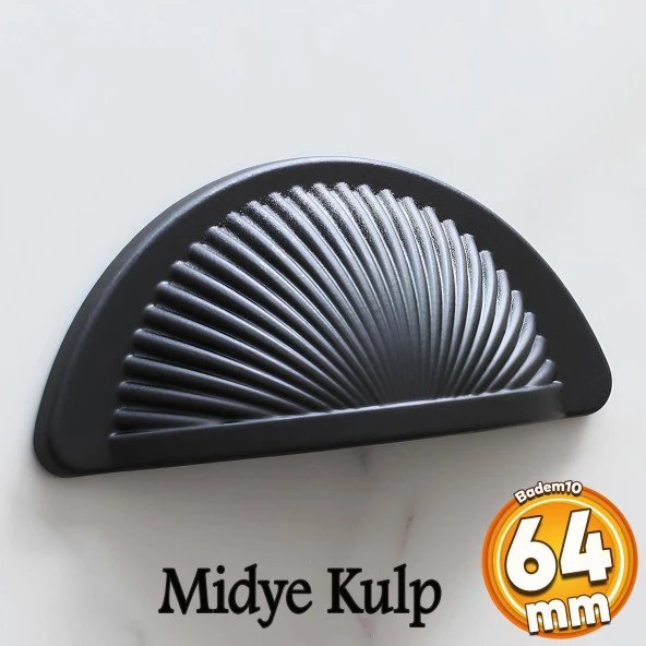 Yelken Midye Tas Çanak 64 mm Düğme Mat Siyah Mobilya Mutfak Dolabı Çekmece Dolap Kulpları Kulpu Kulb ürün görseli 1