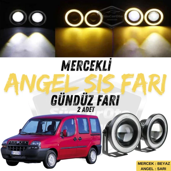 Fiat Doblo D1 2000-2005 Uyumlu Üniversal Mercekli Angel Sis Farı Metal Su Geçirmez 76 mm Sarı Halkalı Gündüz Farı Angel Eyes 2 Adet ürün görseli 1