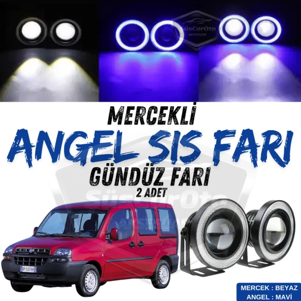 Fiat Doblo D1 2000-2005 Uyumlu Üniversal Mercekli Angel Sis Farı Metal Su Geçirmez 76 mm Mavi Halkalı Gündüz Farı Angel Eyes 2 Adet ürün görseli 1