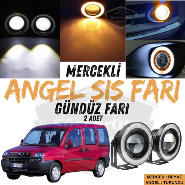 Fiat Doblo D1 2000-2005 Uyumlu Üniversal Mercekli Angel Sis Farı Metal Su Geçirmez 76 mm Turuncu Halkalı Gündüz Farı Angel Eyes 2 Adet ürün görseli 1