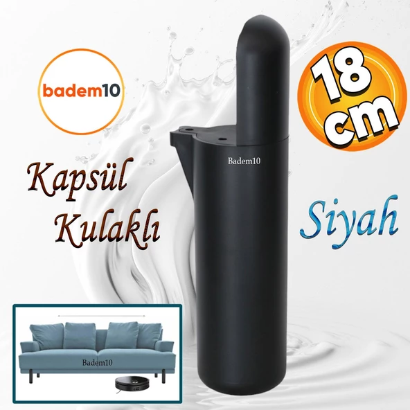 Kapsül Mobilya Yükseltici Kanepe Tv Ünitesi Koltuk Ayağı Konsol Ayakları Mat Siyah 18 Cm ürün görseli 1