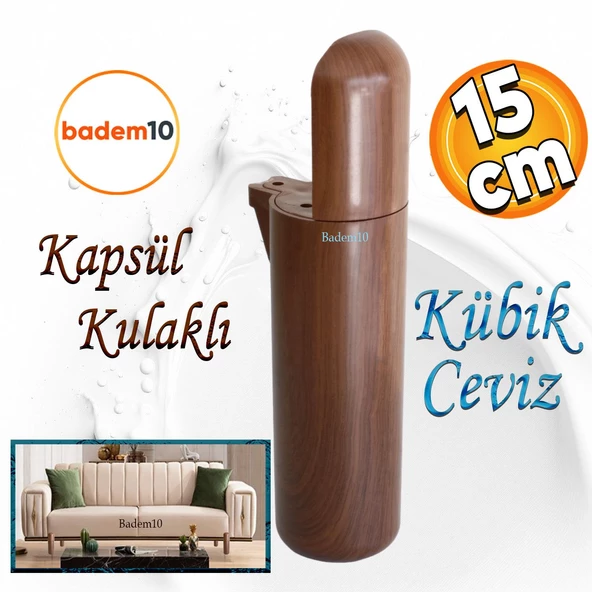 Kapsül Mobilya Kanepe TV Ünitesi Koltuk Ayağı Baza Ayakları Ahşap Desenli Kahverengi Ceviz 15 cm ürün görseli 1