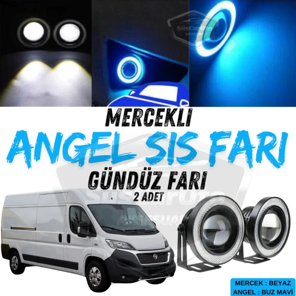 Fiat Ducato Uyumlu Üniversal Mercekli Angel Sis Farı Metal Su Geçirmez 76 mm Buz Mavi Halkalı Gündüz Farı Angel Eyes 2 Adet ürün görseli 1