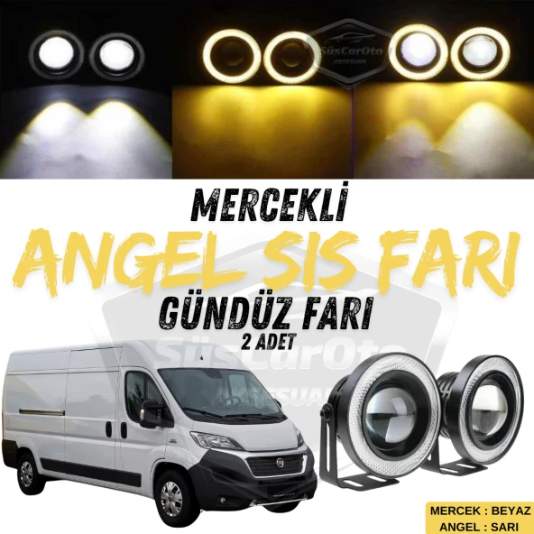Fiat Ducato Uyumlu Üniversal Mercekli Angel Sis Farı Metal Su Geçirmez 76 mm Sarı Halkalı Gündüz Farı Angel Eyes 2 Adet ürün görseli 1