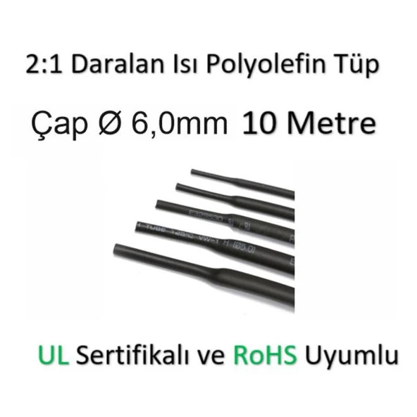 Polyolefin Isı Shrink Tüp 2:1 Daralan Makaron Boru Çap Ø6,0mm 10 x 1 Metre ürün görseli 1