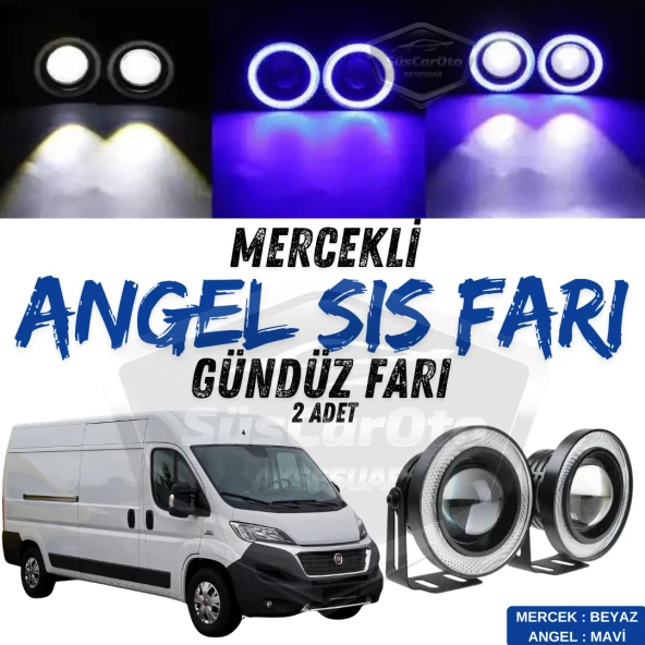 Fiat Ducato Uyumlu Üniversal Mercekli Angel Sis Farı Metal Su Geçirmez 76 mm Mavi Halkalı Gündüz Farı Angel Eyes 2 Adet ürün görseli 1