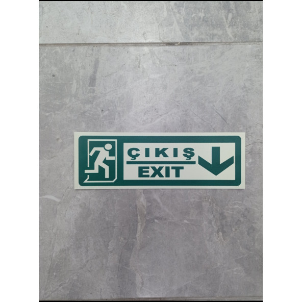 30x10 Cm Fosforlu Yangın Uyarı (EXİT-ÇIKIŞ) Levhası (AŞAĞI YÖN) ürün görseli 1