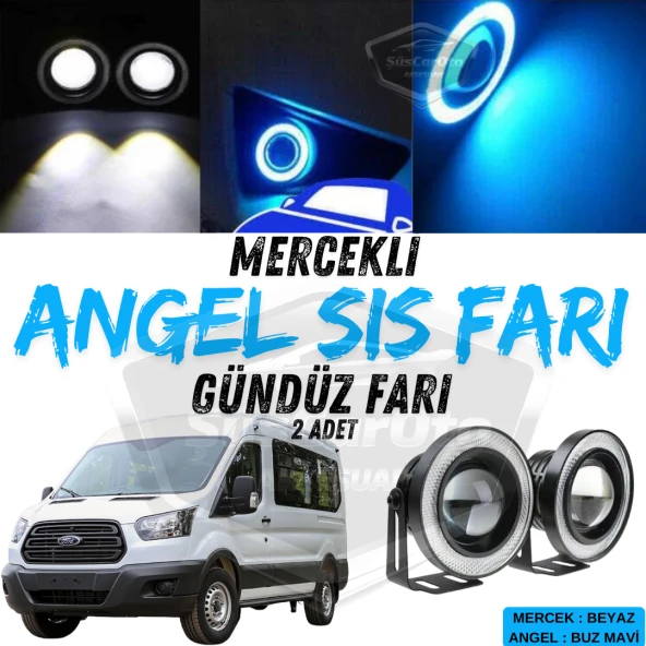 Ford Transit Tüm Modeller Uyumlu Üniversal Mercekli Angel Sis Farı Metal Su Geçirmez 76 mm Buz Mavi Halkalı Gündüz Farı Angel Eyes 2 Adet ürün görseli 1