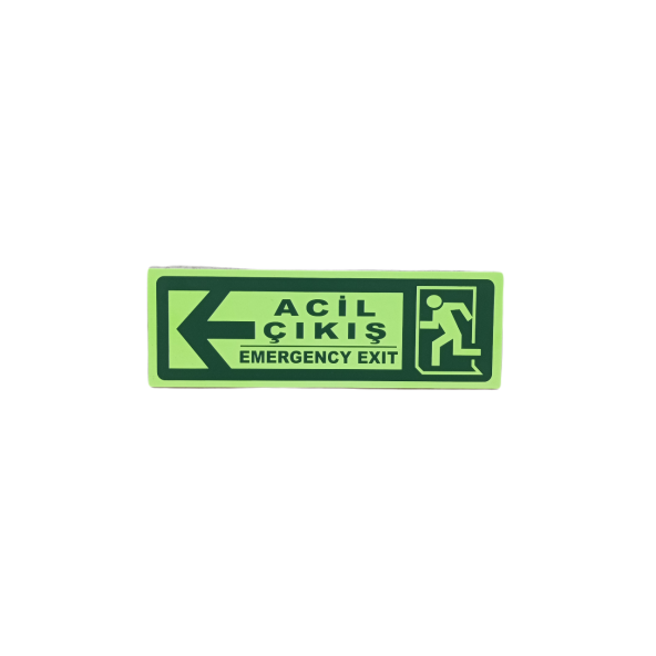 30x10 Cm Fosforlu Yangın Uyarı (ACİL ÇIKIŞ-EMERGENCY EXİT) Levhası (SOL YÖN) ürün görseli 1