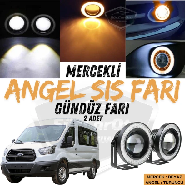 Ford Transit Tüm Modeller Uyumlu Üniversal Mercekli Angel Sis Farı Metal Su Geçirmez 76 mm Turuncu Halkalı Gündüz Farı Angel Eyes 2 Adet ürün görseli 1