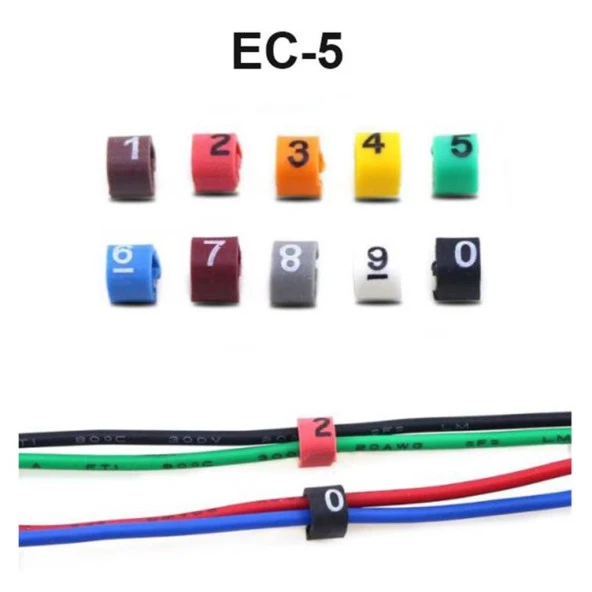 EC-5 Renkli Kablo İşaretleyici Numaratör 16 mm² AWG 6-8 100 adet ürün görseli 1