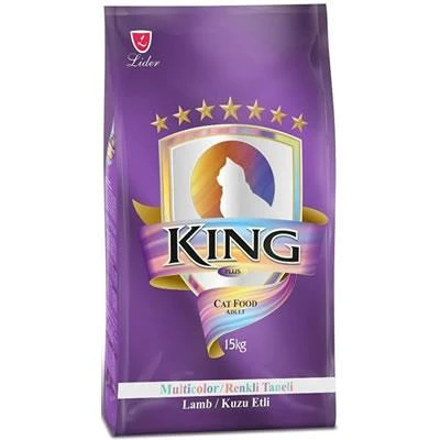 King Multicolor Renkli Taneli Kuzu Etli Yetişkin Kedi Maması 15 Kg ürün görseli 1