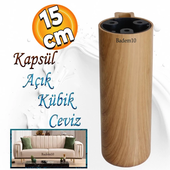 Kapsül Ayak Mobilya Yükseltici Kanepe TV Ünitesi Koltuk Ayağı Baza Ayakları Açık Kübik Ceviz 15 cm ürün görseli 1