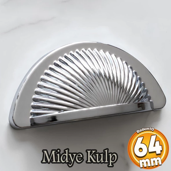 Yelken Midye Çanak 64 mm Düğme Krom Mobilya Mutfak Dolabı Çekmece Dolap Kulpları Kulpu Kulb ürün görseli 1