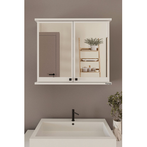 Furniqo AD-1 Banyo Dolabı, 2 Kapaklı Beyaz Lavabo Üstü Aynalı Banyo Dolabı, Çok Amaçlı Dolap ürün görseli 1