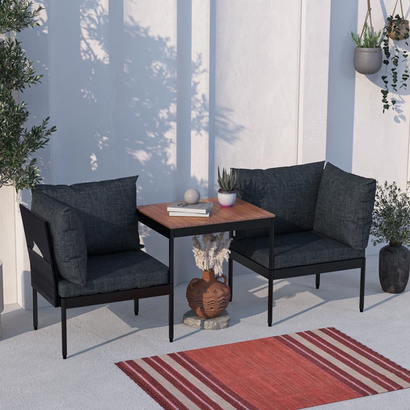Limni Home Mini Multilounge Bahçe Balkon Seti, Şezlong ( SİYAH ) ürün görseli 1