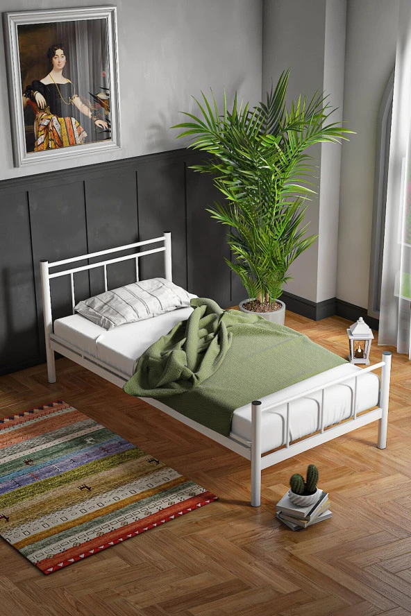 Limni Home Tek Kişilik Ferforje Metal Karyola-Beyaz ürün görseli 1