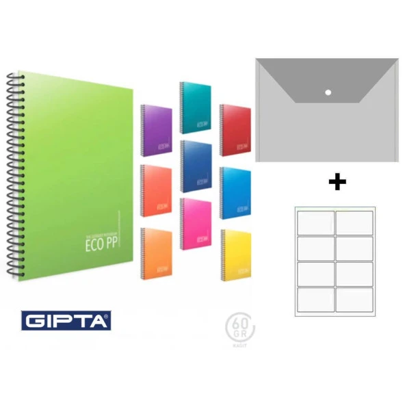 Gıpta ECO PP 100 Yp. A4 Spiralli Pp. Kapak Defter  ( 4 Kareli + 2 Çizgili = 6 Adet ) Hediyeli ürün görseli 1