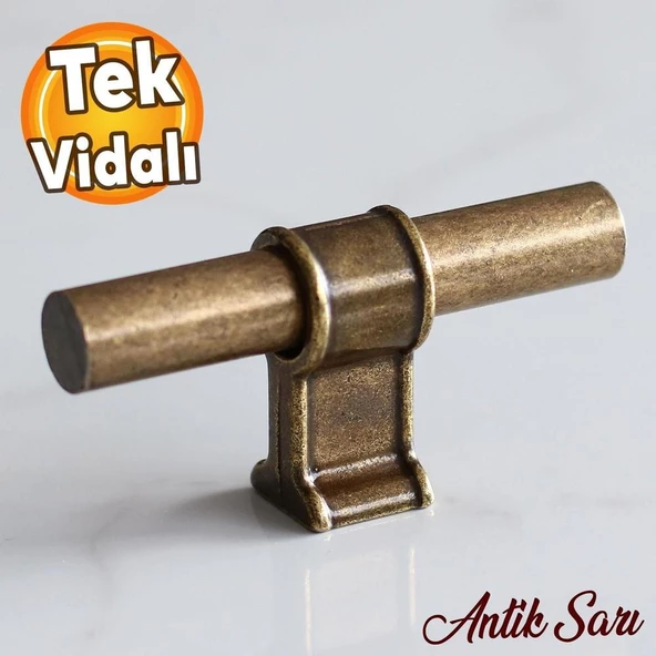 Hisar Eskitme Antik Sarı Metal Düğme Tek Vidalı Mobilya Mutfak Çekmece Dolap Kulpu Kulbu Kulpları ürün görseli 1
