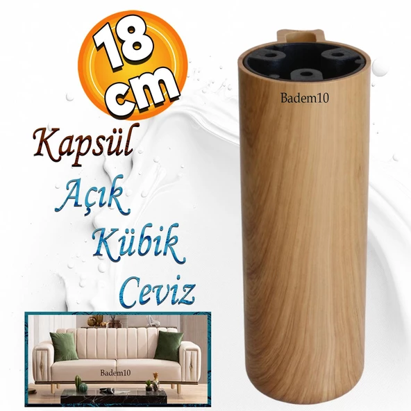 Kapsül Ayak Mobilya Yükseltici Kanepe Tv Ünitesi Koltuk Ayağı Konsol Ayakları Açık Kübik Ceviz 18 Cm ürün görseli 1