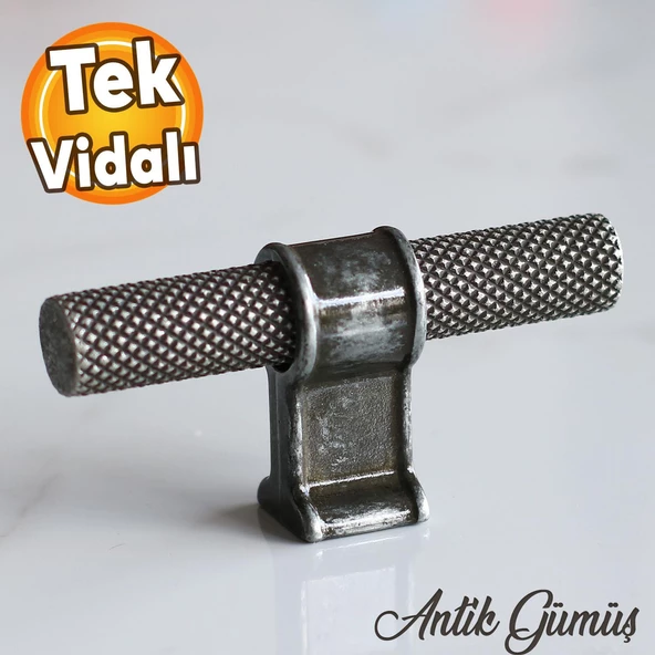 Hisar Eskitme Antik Gümüş Metal Düğme Tek Vidalı Mobilya Mutfak Çekmece Dolap Kulpu Kulbu Kulpları ürün görseli 1