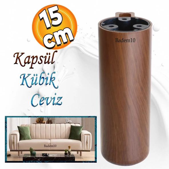 Kapsül Ayak Mobilya Yükseltici Kanepe TV Ünitesi Koltuk Ayağı Baza Ayakları Kübik Ceviz 15 cm ürün görseli 1