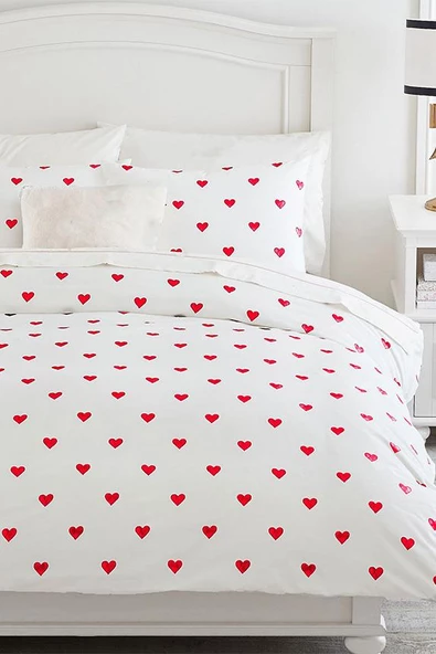 Heart Çift Kişilik Çarşafı Lastikli Kalpli Nevresim Takımı ürün görseli 1