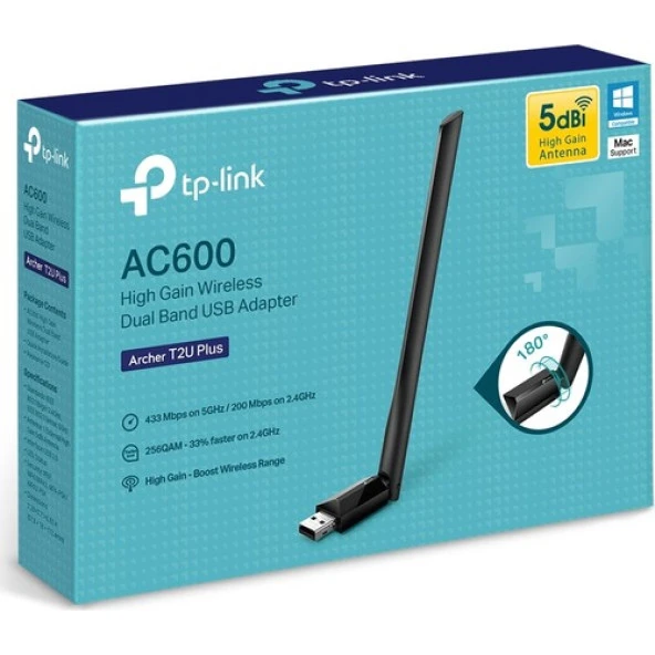 TP-Link Archer T2U Plus 600 Mbps Kablosuz Ağ Adaptörü - Resim 3