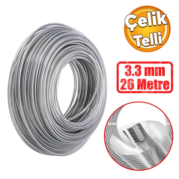 Motorlu Tırpan Misinası 3.3 mm 26 Metre Çim Ot Biçme Teli Güçlü Çelik Telli Kopmaz Misina ürün görseli 1