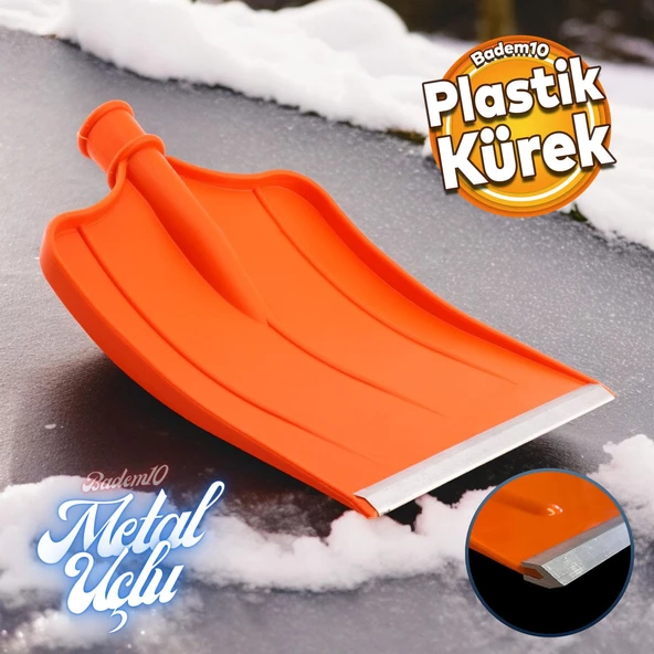 Plastik Metal Uçlu Faryap Kar Küreme Küreği Ahır Gübre Pisliği Temizleme Turuncu 43x34 cm Kürek ürün görseli 1