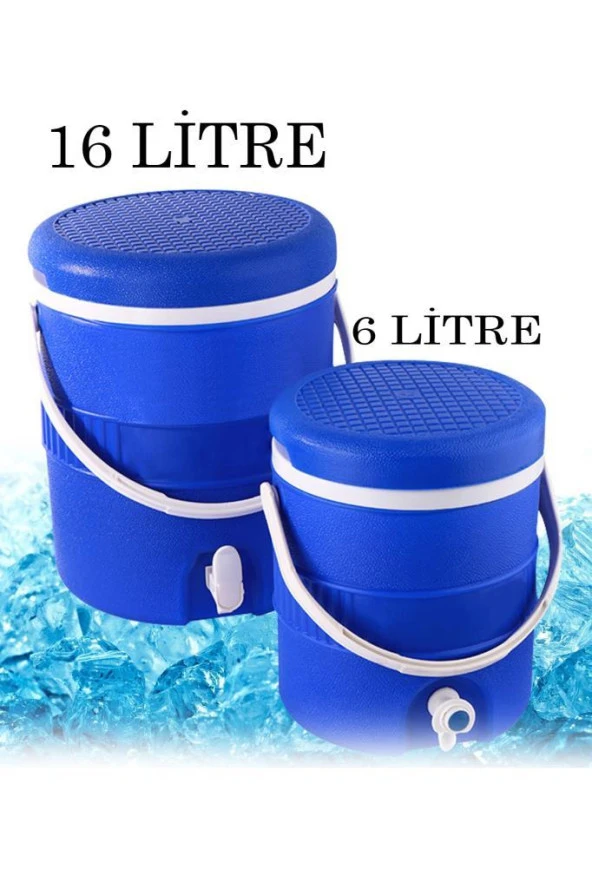 2li Plastik 16 Litre 6 Litre Musluklu Soğuk Su Termosu Takımı Mavi ürün görseli 1