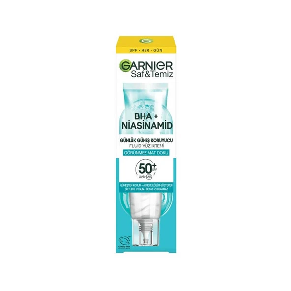 Garnier Saf ve Temiz BHA+Niacinamide Günlük Güneş Koruyucu Fluid Yüz Kremi SPF50+ 40ml ürün görseli 1