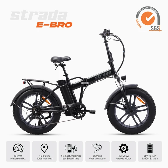 Strada Cycles E-Bro Hidrolik Disk Fat Bike Katlanabilir 20 Jant Elektrikli Bisiklet ürün görseli 1