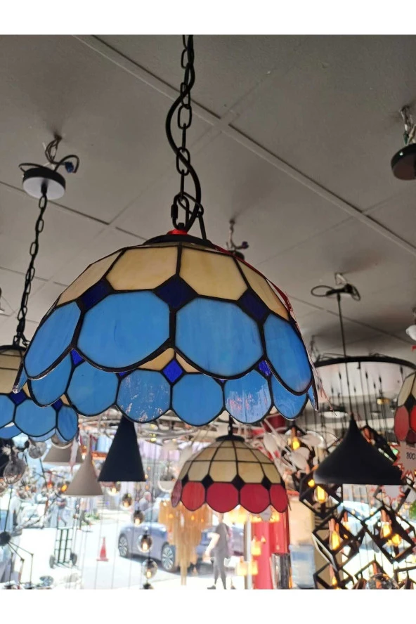 Yüceeller Vitray Ayarlanabilir Sarkıt Avize Mavi 25cm (10") ürün görseli 1