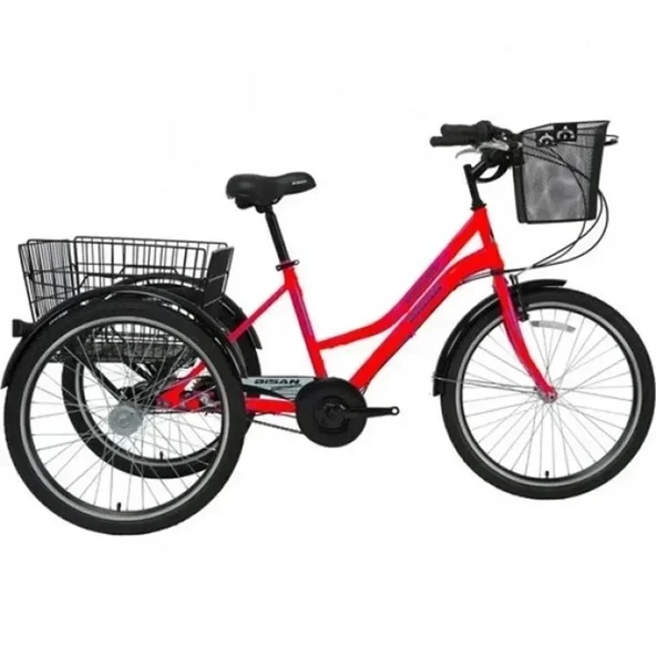 BİSAN PORTER ÜÇ TEKERLİ BİSİKLET 39CM V 24 JANT 3 VİTES KIRMIZI SİYAH ürün görseli 1