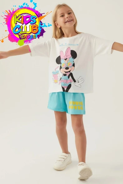 Minnie Mouse Lisanslı D4888 Glasses T-Shirt ve Şort Alt Üst Kız Çocuk Takımı ürün görseli 1