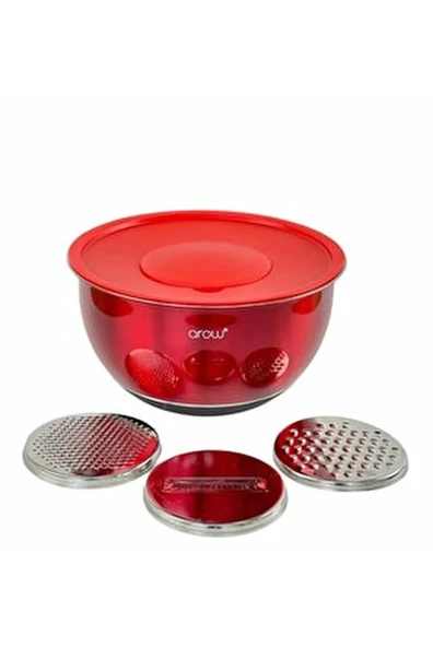 AROW DARIA PASLANMAZ ÇELİK RENDELİ KAPAKLI KARIŞTIRMA KABI 26 CM KIRMIZI DC1.TR-2456 ürün görseli 1
