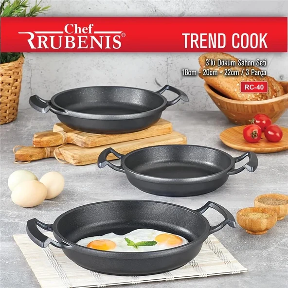 CHEF RUBENIS TREND COOK 3 LÜ DÖKÜM SAHAN SETİ 18CM-20CM-22CM SİYAH RC-40 ürün görseli 1